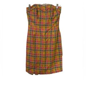 Lilly Pulitzer Boucle Fringe Bibi Strapless Sheath Dress Check Plaid Size 2